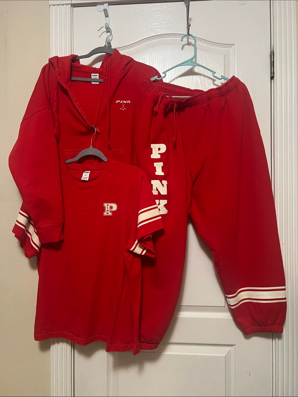 PINK Victoria's Secret Red Three-Piece Set – Hoodie, Tee & Joggers